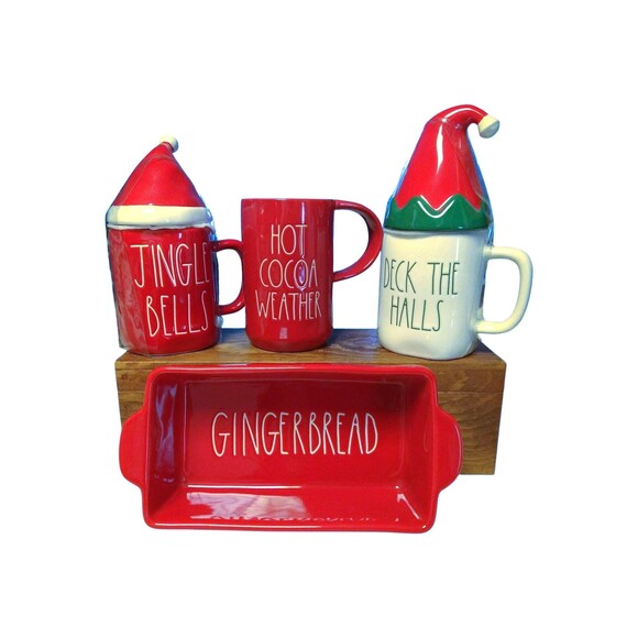 Rae Dunn Festive Winter Christmas Santa Hat Topper Mugs - Picture 2 of 10